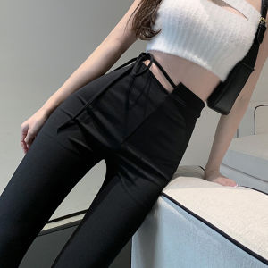 Womens Lace-up Suit Pants 2024 Spring & Fall Stylish Cut Out High Waist Flared Pants Drape Casual Mopping Trousers