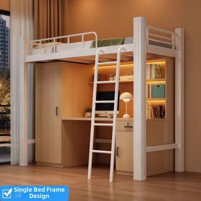 E-sports Combination Bunk Bed with Study Desk for Home Dorm Rental Use Iron Art