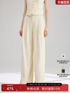 Manxen Yellow Wide Leg Pants Womens Casual Drapey Spring New Style Personality Slacks Commute Style Zipper Waist Long Pants