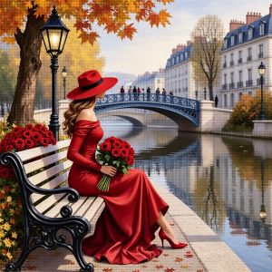 HUACAN 11CT Cross Stitch Kit Người Phụ Nữ Chân Dung Cảnh Quan Thành Phố Nhà Phong Cảnh Vá In Canvas Nghệ Thuật Treo Tường Thủ Công DIY