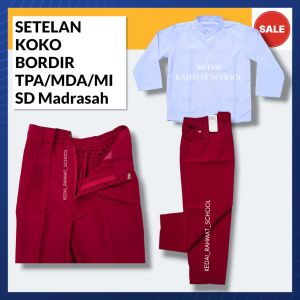 Setelan Ngaji SD MI Madrasah Ibtidaiyah TPA MDA TPQ Muslim Pesantren Putih Hitam Hijau Merah Baju Koko Bordir Seragam Sekolah