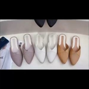 Sepatu Sandal Mules Slip On Pesta PVC Empuk Hak 2 cm Ujung Lancip JOFSH83