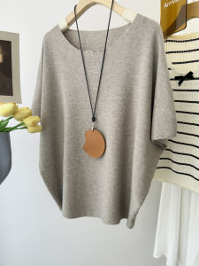 Lightweight Batwing Sleeve Knitted T-Shirt round Neck Short Sleeve Fashionable Pure Color Summer Top for Young Women