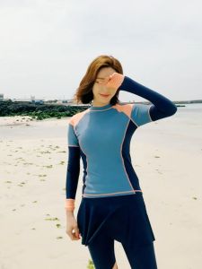 [BIGSIZE] Đồ bơi nữ dài tay quần dài chống nắng Hàn Quốc váy xanh viền cam