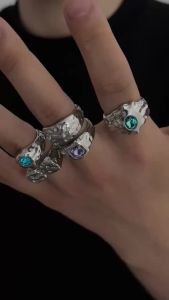 Ingemark 5 Pcs/Set Punk Colorful Acrylic Rhinestone Adjustable Open Ring for Men Trendy Retro Geometry Chunky Ring Male Jewelry