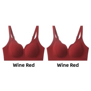 Miiow | Red Bra Womens No Steel Ring Gathered Underwear Comfortable Soft Fabric Spring Season V-Neck Full Cup Adjustable Strap