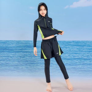 XTEP | Color Block Hooded Childrens Long Sleeve Swimsuit
