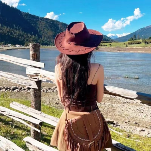 Western Cowboy Hat Big Brim Hat，Pretty girl fashion travel hat sun hat