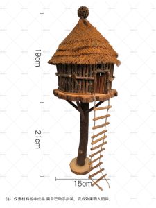 Handmade DIY Mini House Material Kit Thatched Roof Woodland Scenery Natural Wood Chips Forest System Treehouse Model Kit