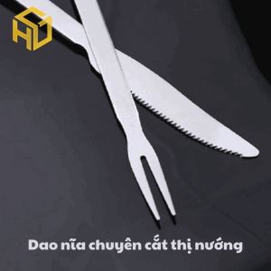 Bộ dao nĩa cắt thịt  xẻ thịt cừudê quay nướng cán tròn & cán dẹp- dụng cụ chuyên dụng cho bếp nướng