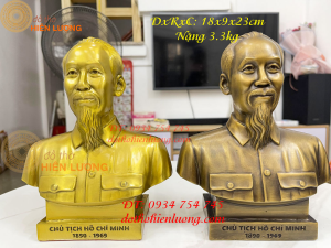 Tượng chân dung bác hồ bằng đồng 2 màu DxRxC 18x9x23cm nặng 33kg-Tượng bán thân bác hồ bằng đồng