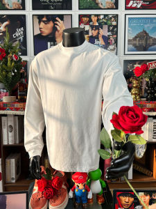 Heavyweight American Long Sleeve T-Shirt Mens Autumn Winter Pure Cotton Small Collar Sweatshirt No Hat Shoulder Width White Inner Shirt