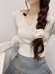 Pure Desire Style Womens Knitted Sweater V-Neck Turtleneck Long Sleeve Hollow out Short Crop Top Slim Fit Inner Wear