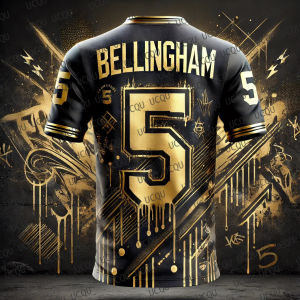 2025 Summer Black Gold Bellingham No.5 Jersey CHATGPT Design Football Jersey Training Breathable Oversized O-neck Soccer Tees