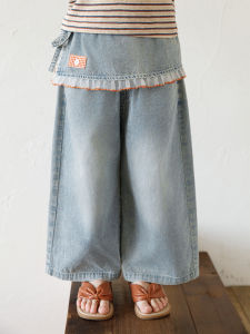 YOEHYAUL | Summer Vintage Street Style Girls Set Stripe Vest Loose Denim Pants