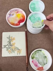 8/10 Inches Plum Blossom Shape Ceramic Palette Chinese Painting Pigment Dish Students Watercolor Art Painting Porcelain Supplies