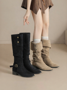Josiny | Khaki Pointed-toe Tall Boots for Petite Women