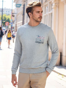 MCS Mens round Neck Sweatshirt American Casual Washed out Fit Knitted Jacket Autumn Winter Style Business Gentleman Print Cotton Polyester Fiber