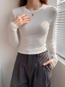 Flattering Thermal round-Neck Long Sleeve Bottoming T-shirt Womens Fall and Winter Shoulder Slim Looking Match with Coat Thin Velvet Thickened Bottoming Shirt