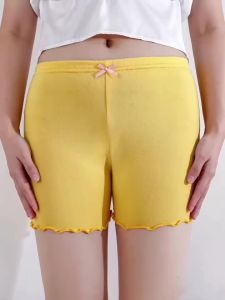 3 Pairs of Kids Solid Color Wavy Edge Shorts with Small Bow Soft Comfortable and Breathable Safety Leggings for Girls Aged 2-11Y