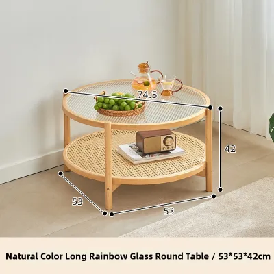 ZHUTING | Round Rattan Coffee Table Living Room Small Space Wooden Double Layer