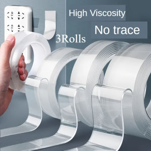 3 Rolls of Ultra-Strong Reusable Double-Sided Mounting Tape - Traceless Detachable Washable Transparent Installation Multi-Purpose Adhesive Strips for Nano Home Office Vehicles and More