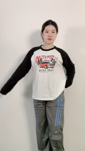 ชุดเซ็ตแฟชั่นสาวเท่ เสื้อแขนยาว+กางเกงลำลอง แมทช์ง่ายทุกวัน