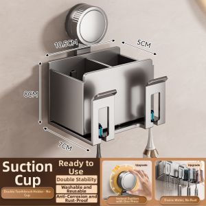 Suction Toothbrush Holder Cup Stand Wall Mounted Hole-free Bathroom Organizer