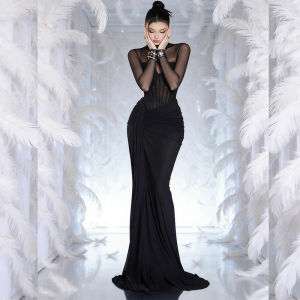 French Seductive Style Black Tulle Corset Dress