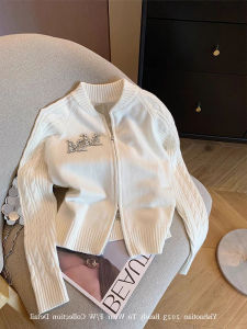 High-End Womens Knitted Jacket Double Zipper Diamond Casual Fashionable Sweater Cardigan White Letter Autumn Season