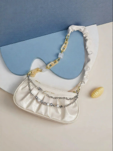 Miffy | Ruffled Beaded Chain Versatile Simple Plain Bag