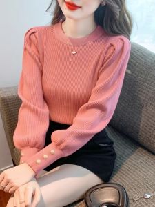 WANGGONGZHU | Fashionable Knitted Base Shirt Womens Autumn Winter Inner Wear Bubble Sleeve Slimming Trendy Top Princess Style Korean Commute