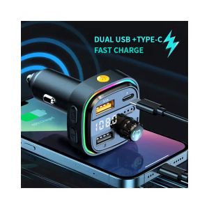 Car Waterproof Socket Dual Ports RGB Light 12V QC3.0 PD Type C Dual USB Fast Charger Cable Car Charger Type C