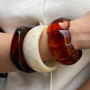 Ingemark 3 Styles Exaggerated Resin Acrylic Big Bangles for Women New Trend 2025 Boho Geometric Wide Bracelets Y2K Jewelry Gift