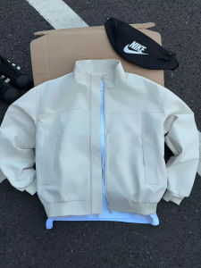 American Style Bomber Jacket Mens Short Stand Collar Flight Jacket Cleanfit Outerwear Baseball Uniform Loose Fit Long Sleeve