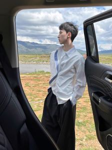 Loose Long Sleeve Mens Shirt Casual Style Blue And White Plaid Patterned Outerwear Spring Autumn New Style Polyester Fiber