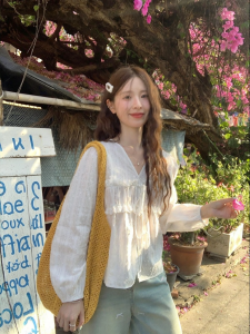 imimtuan | Áo Sơ Mi Dáng Resort Voan Thêu Vintage Pháp