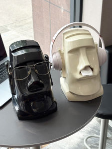 กล่องใส่ผ้าเช็ดหน้ารูปหินโมอี ชั้นวางรองเท้าหูฟังแบบพับได้ ตกแต่งห้องนอน ห้องนั่งเล่น สไตล์วินเทจ กล่องใส่ผ้าเช็ดหน้าแบบดึงขึ้นได้