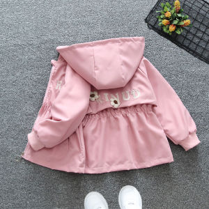 Baby Girl Coat Spring and Autumn 2024 New Arrival K-style Western Style Girls Cinched Hoodie Trench Coat Little Girl Blouse