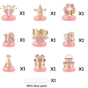 Pink Gold 18/21/30/40/50/60/70th Years Old Desktop Honeycomb Ornaments Photo Props for Girl Happy Birthday Party Decor