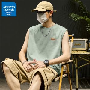Jeanswest | Áo Thun Không Tay Phong Cách Mỹ Dễ Thương Mùa Hè Nam Cotton Rộng Rãi