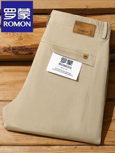 Lormen Summer Thin Casual Pants Mens Pure Cotton Elastic Sports Straight Business Khaki Flip Cover West Pants Male Model