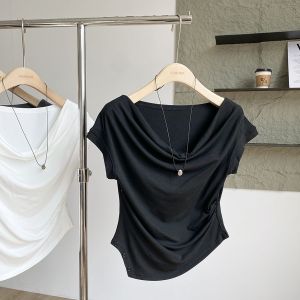 Áo Thun Modal Không Đều Eo Mùa Hè Phong Cách Mới Hàn Quốc Ôm Vừa Vặn Cổ Tròn Ngắn Áo Thun Nữ Tay Ngắn Thoáng Khí