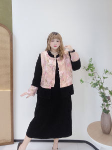 plus Size Fashion Set with Jacket And Half Skirt Embroidered Slimming Cotton Insert Button Chinese Style New National Trend