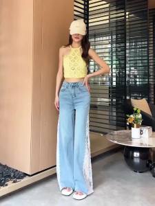 Tennis Lace Pearl Wide Leg Jeans for Women 2025 New Summer Thin Style Fashionable Loose Hollow Straight-Leg Pants