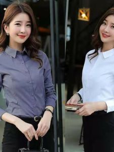 Gray Office Wear Shirt Womens Long Sleeve Temperament Wild Plus Size Shirt Work Clothes Formal Wear Silm Slim Looking Bottoming Shirt