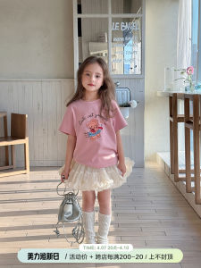 Spring New Style Kids T-shirts round Neck Short Sleeve Cartoon Print Casual Top for Girls Korean Version Seven Number Child Warehouse