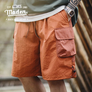 MADEN brand mens youth 2025 summer new seaside vacation American retro sunset orange straight leg shorts loose nylon five point beach pants