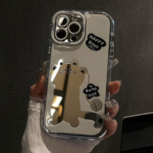  17Promax Full Cover Cute Cat Wave Design Mirror Surface Protective Case Womens Style 15Pro 14Ser 13Pro New 11XS 12 16Plus 17Air XR