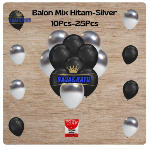 Balon Latex Metalik / Balon Karet Metalik 12inch Hitam Mix Free Lem